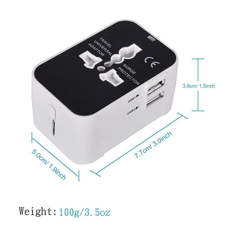 Adapter Worldwide All in One Universal Power Adapter AC Plug International Wall Charger with Dual USB Charging Ports for US EU UK AUS Europe Cell Phone White