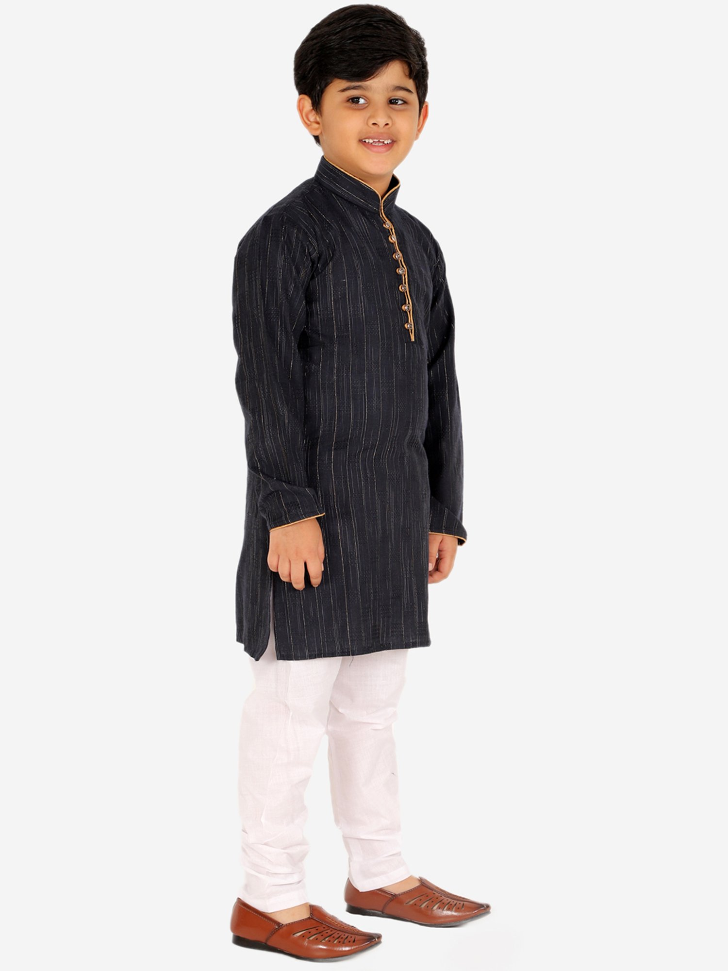 Pro-Ethic Style Developer Kids Dark Blue & White Printed Full Sleeves Kurta with Pyjamas