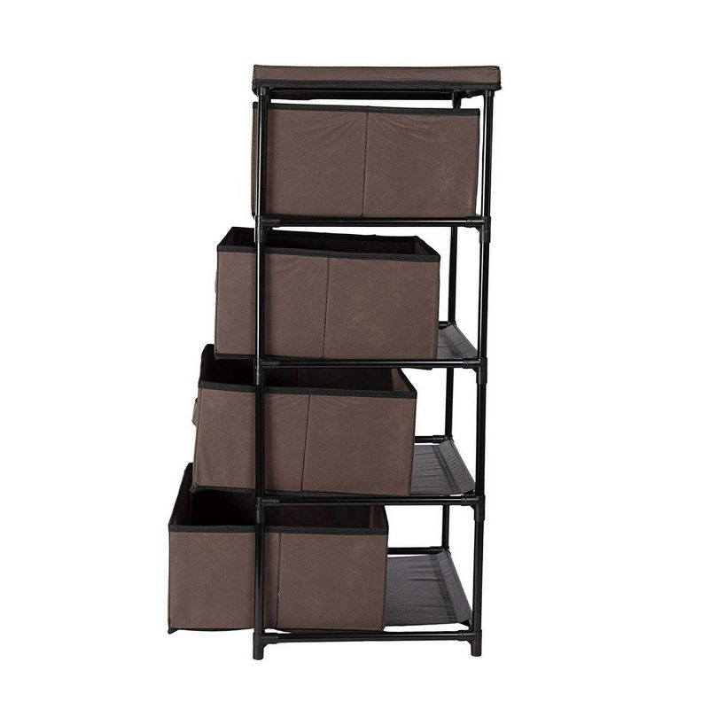 Juvale 4 Tier Dresser Drawers Organizer Tower, Fabric Chest of Storage Drawer Bins for Clothes, Brown 16.5x13 in