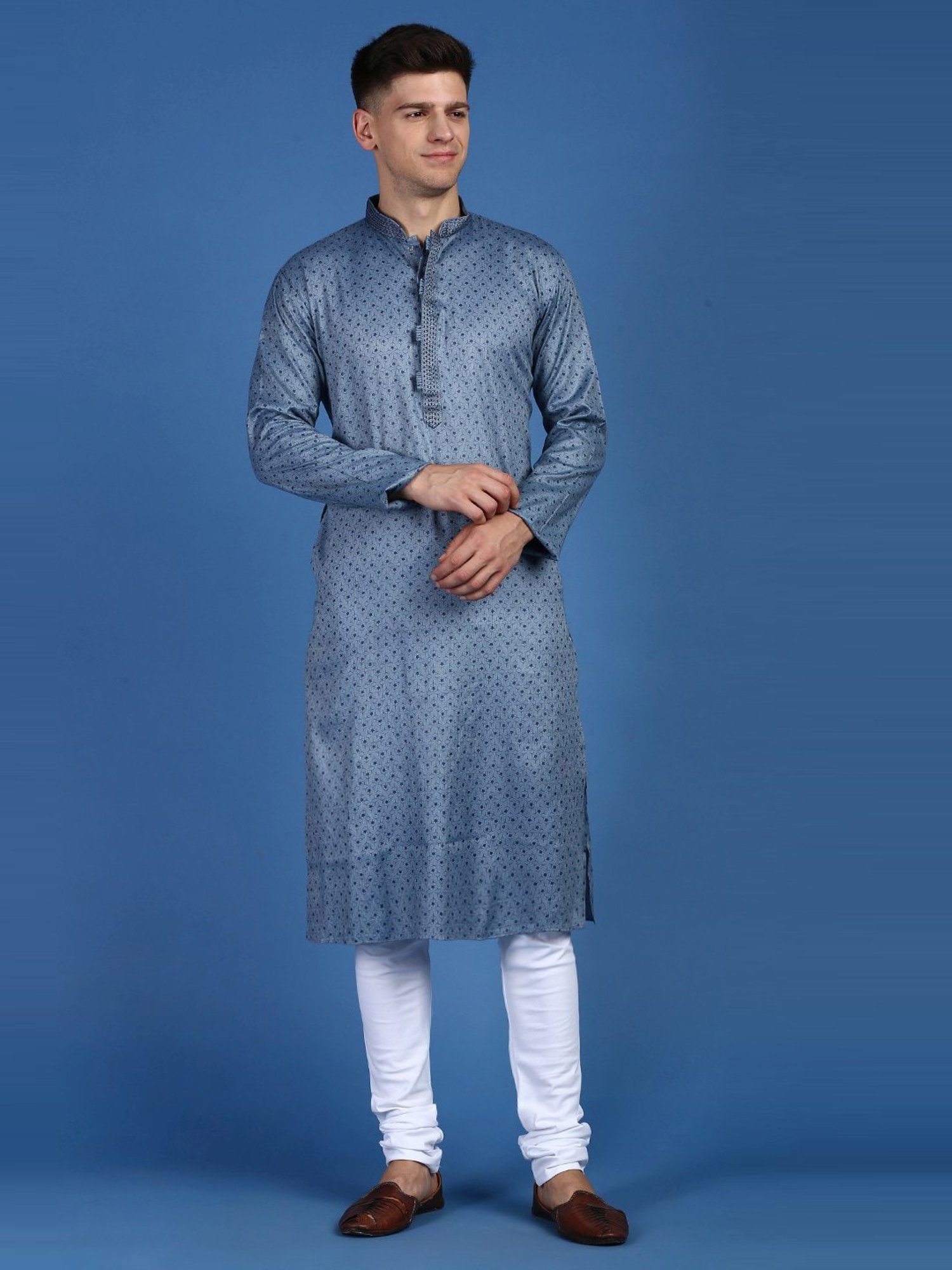 Sanwara Grey Cotton Regular Fit Printed Kurta Bottom Set
