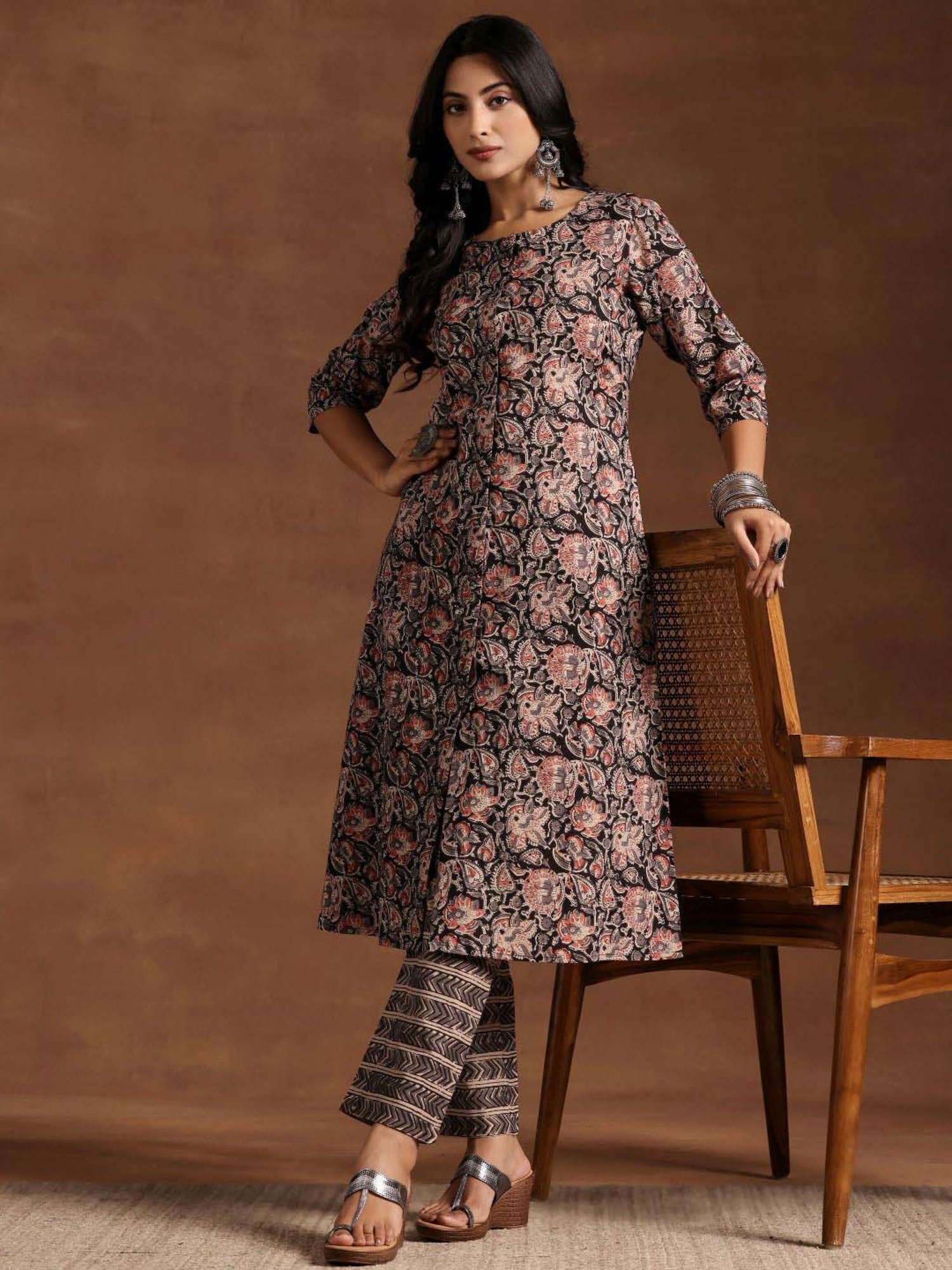 Libas Black Cotton Printed Kurta Pant Set