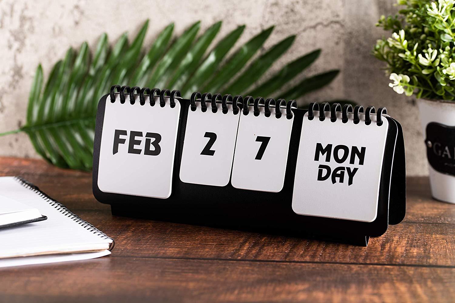 Marketing Innovations Intl Flip Chart Perpetual Calendar Desk Accessory Black/White Color