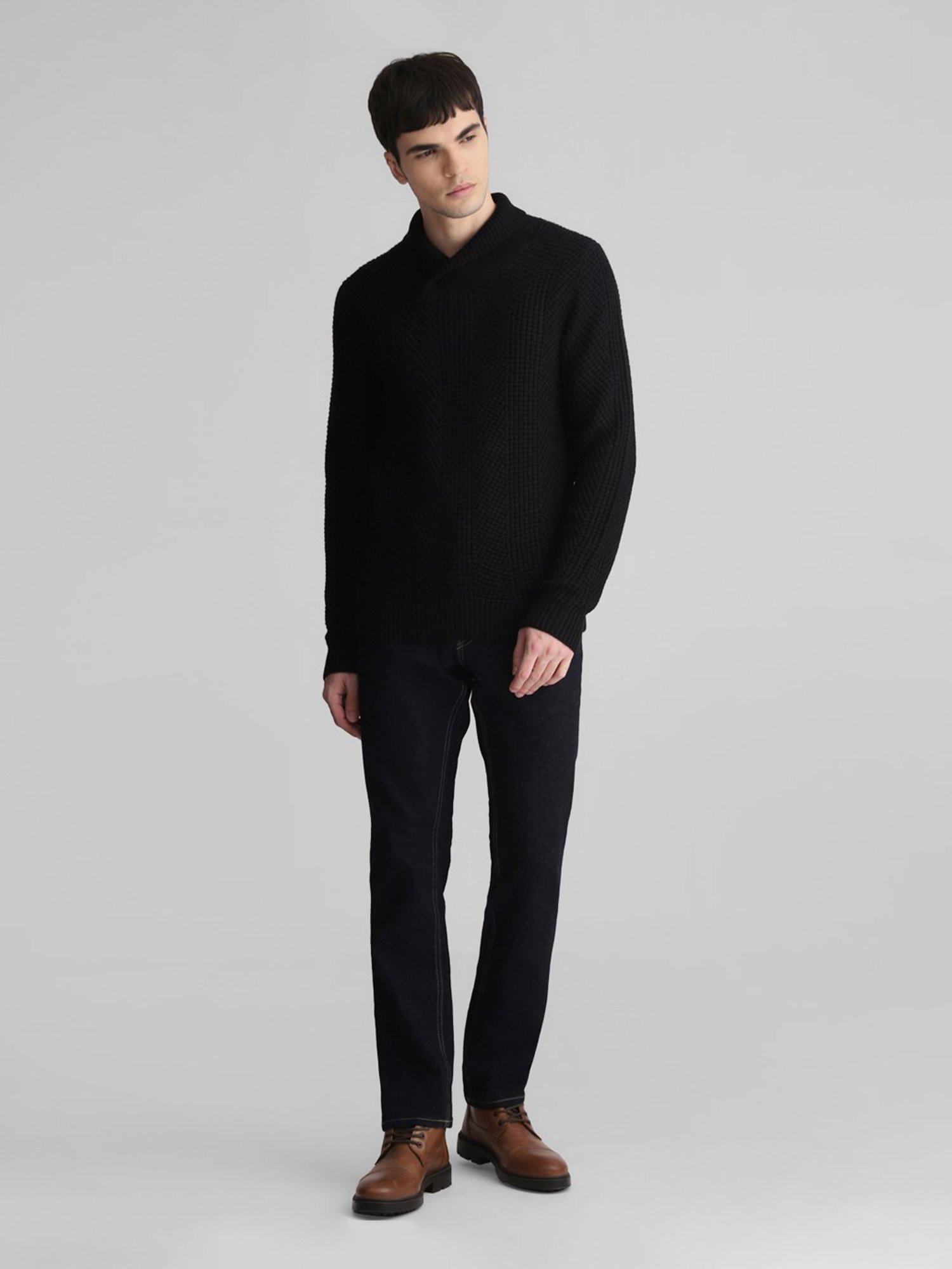 Jack & Jones Black Slim Fit Shawl Collar Sweater
