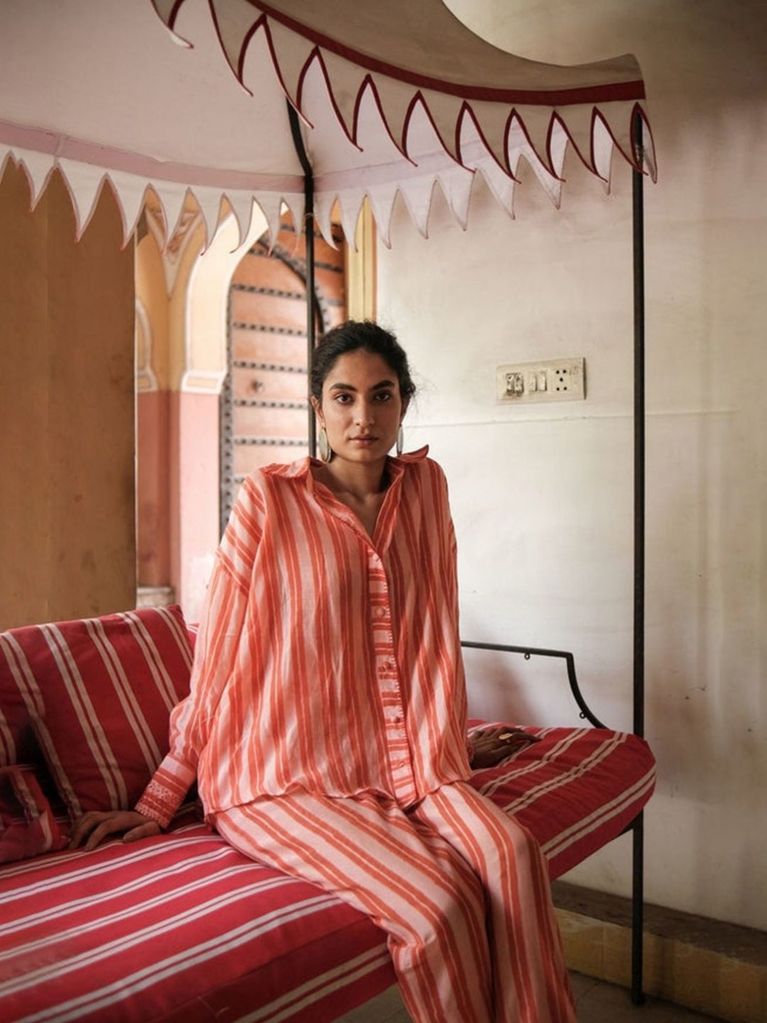 Khajoor Studio Pink & Red Bageecha Trellis Statement Shirt with Pant