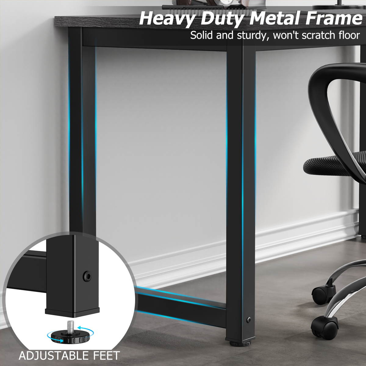 HOMEMAXS Computer Desk Table 47" Study Writing Table for Home Office, Modern Sturdy Office Desk for Small Spaces with Bookshelf Grey