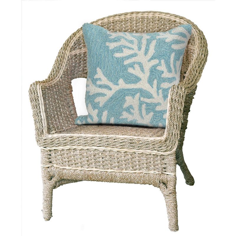 18"x18" Front Porch Coral Print Indoor/Outdoor Square Throw Pillow Aqua - Liora Manne