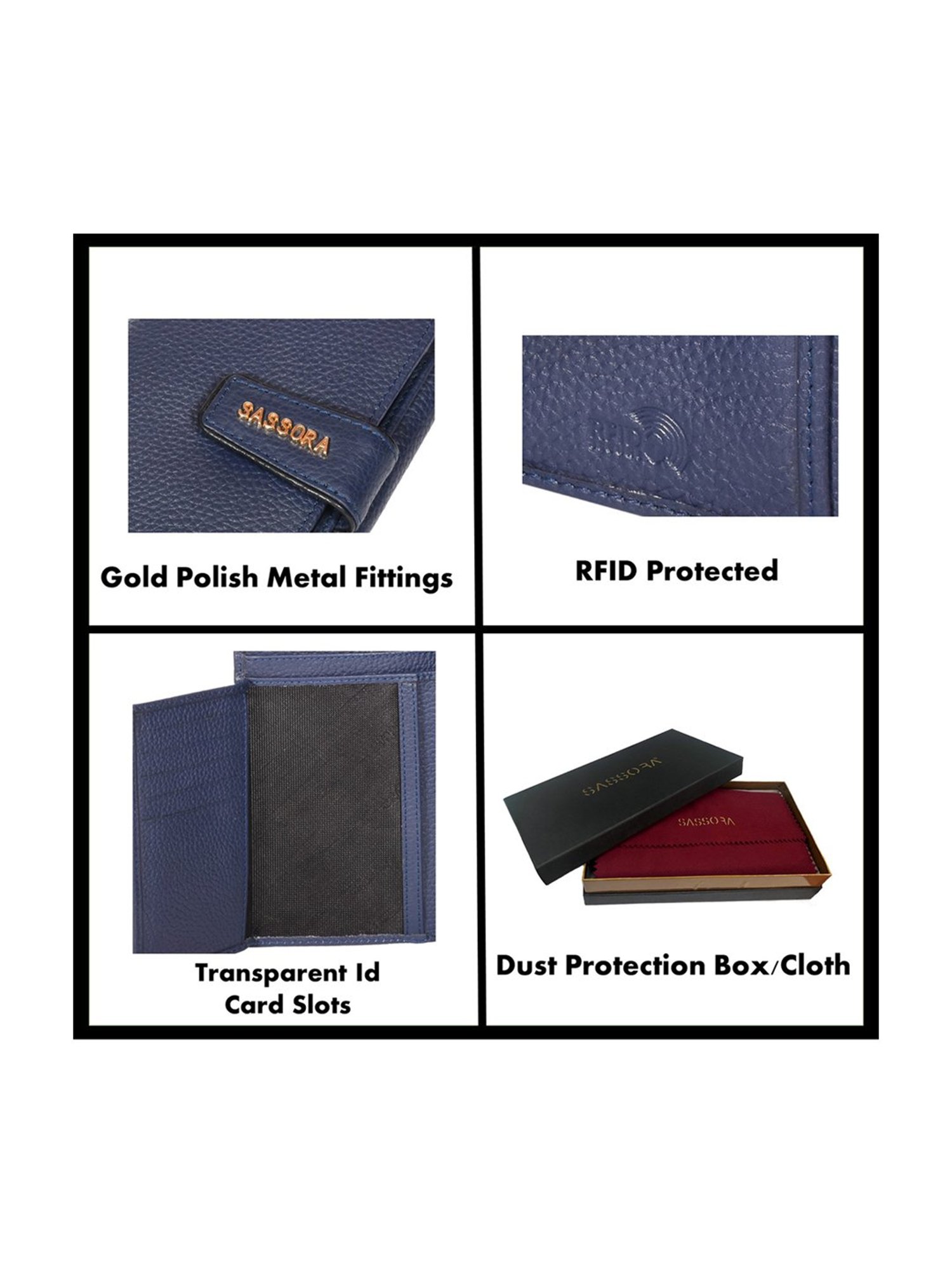 Sassora Lyla Navy Blue Medium Leather Wallet for Women