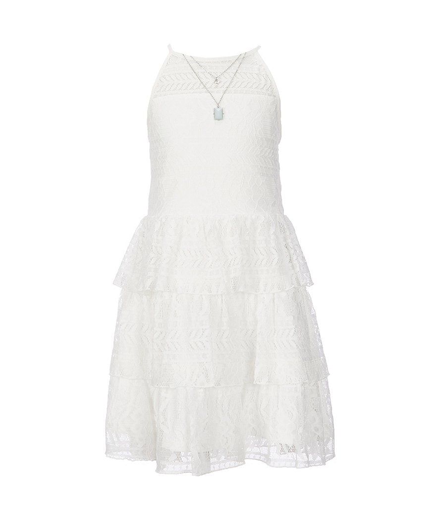 I.N. Girl Big Girls 7-16 Illusion Lace Tiered Fit-And-Flare Dress