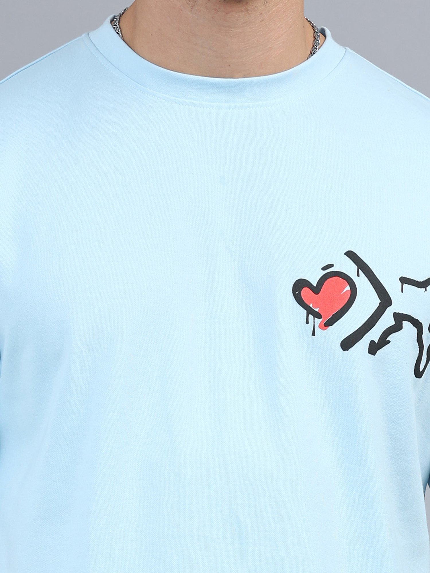 Bushirt Sky Blue Loose Fit Printed Cotton T-Shirt & Shorts Set