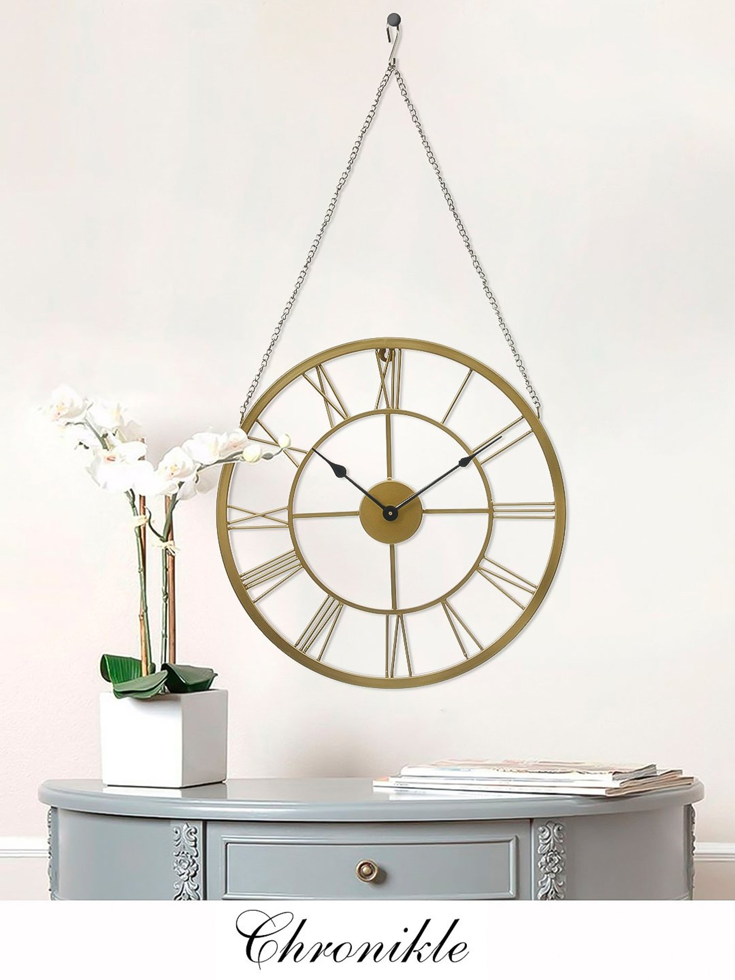 CHRONIKLE Round Gold Iron Wall Clock