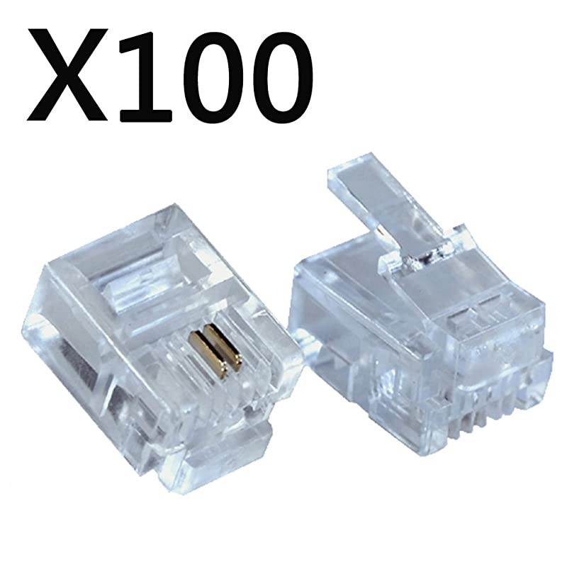 100PACK Telephone Plug 6P2C RJ11 Modular Plug 62 Telephone Cord Connector