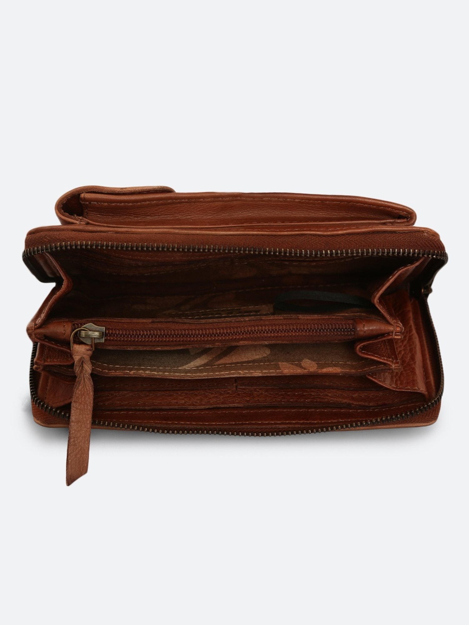 Art N Vintage Naamah Brown Leather Textured  Zip Around Wallet for Women