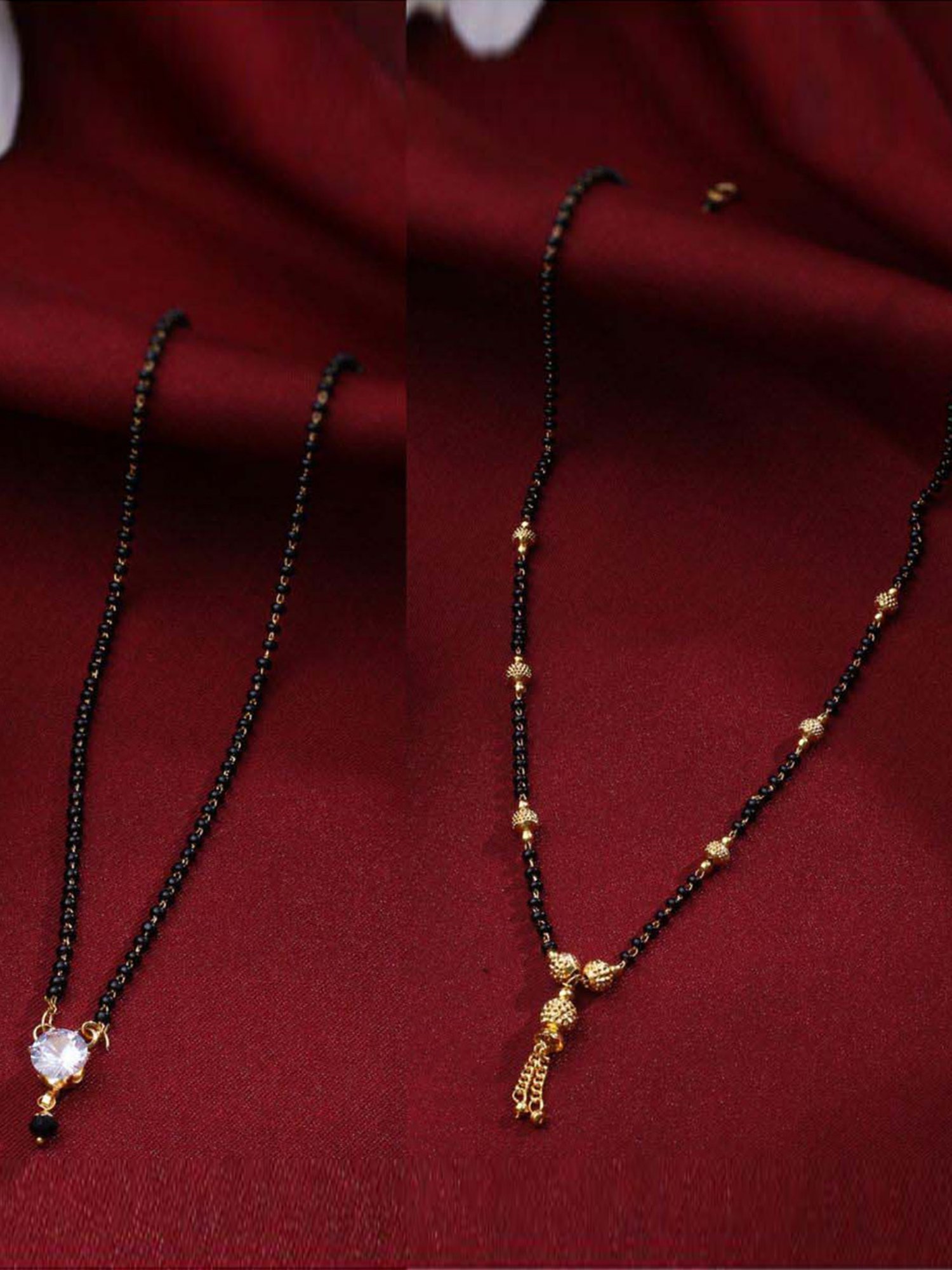 NVR Black Gold-Plated Beaded Mangalsutra with AD Stone for Women - Set of 2