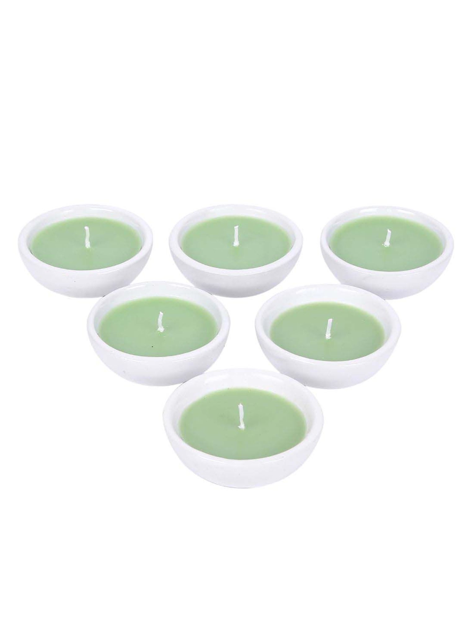 HOSLEY Green & White Ceramic Scented Diya - Set of 6