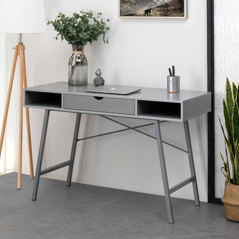 47" Rectangular 1 Drawer Writing Desk with Built In Storage Gray - Home Essentials