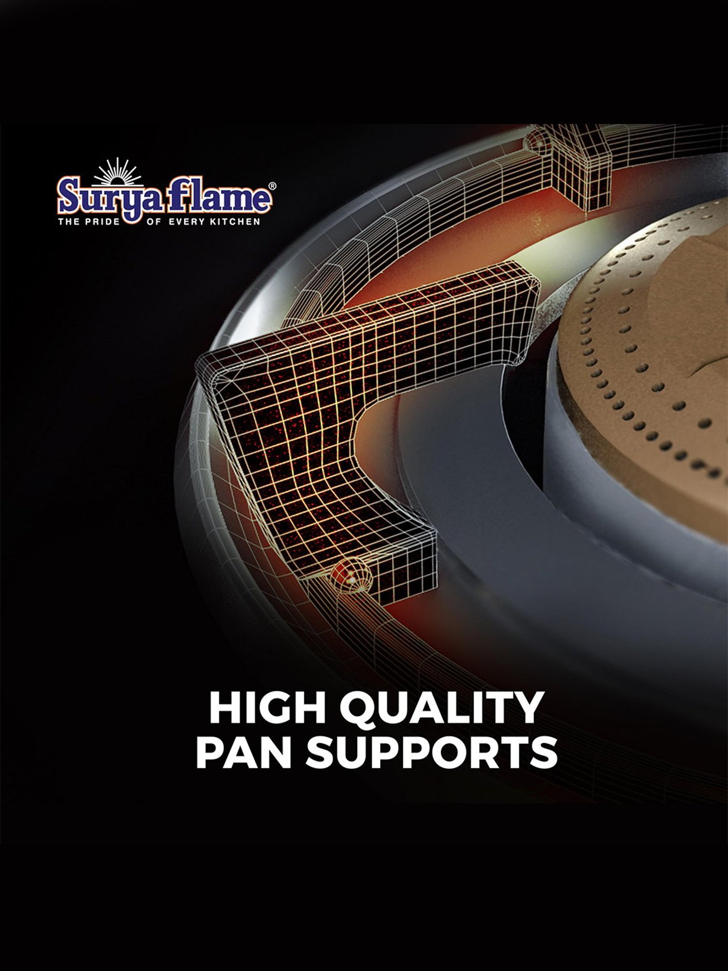 Suryaflame Black Mild Steel Glass Top Gas Stove with 3 Burners