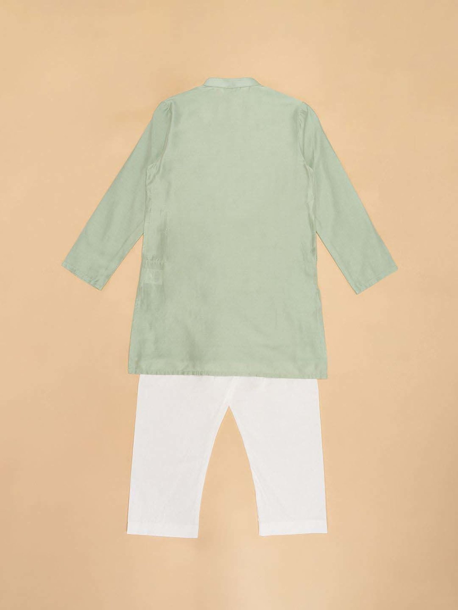 Indus Route by Pantaloons Kids Green & White Regular Fit Full Sleeves Kurta Set