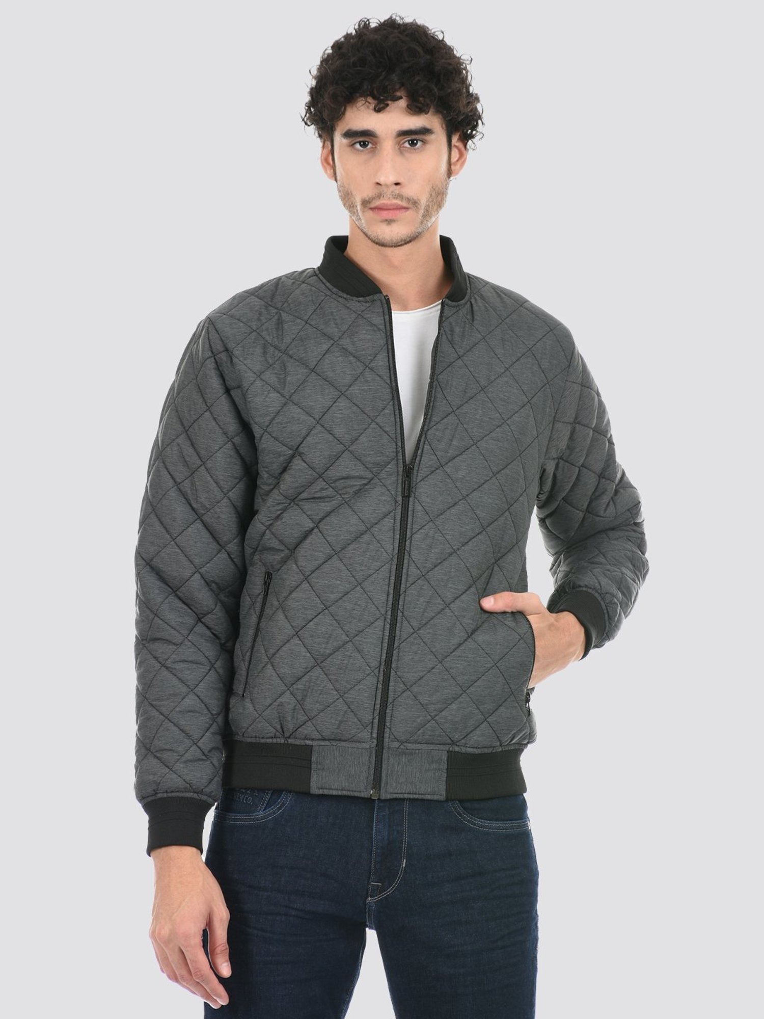 London Fog Grey Regular Fit Self Pattern Jacket
