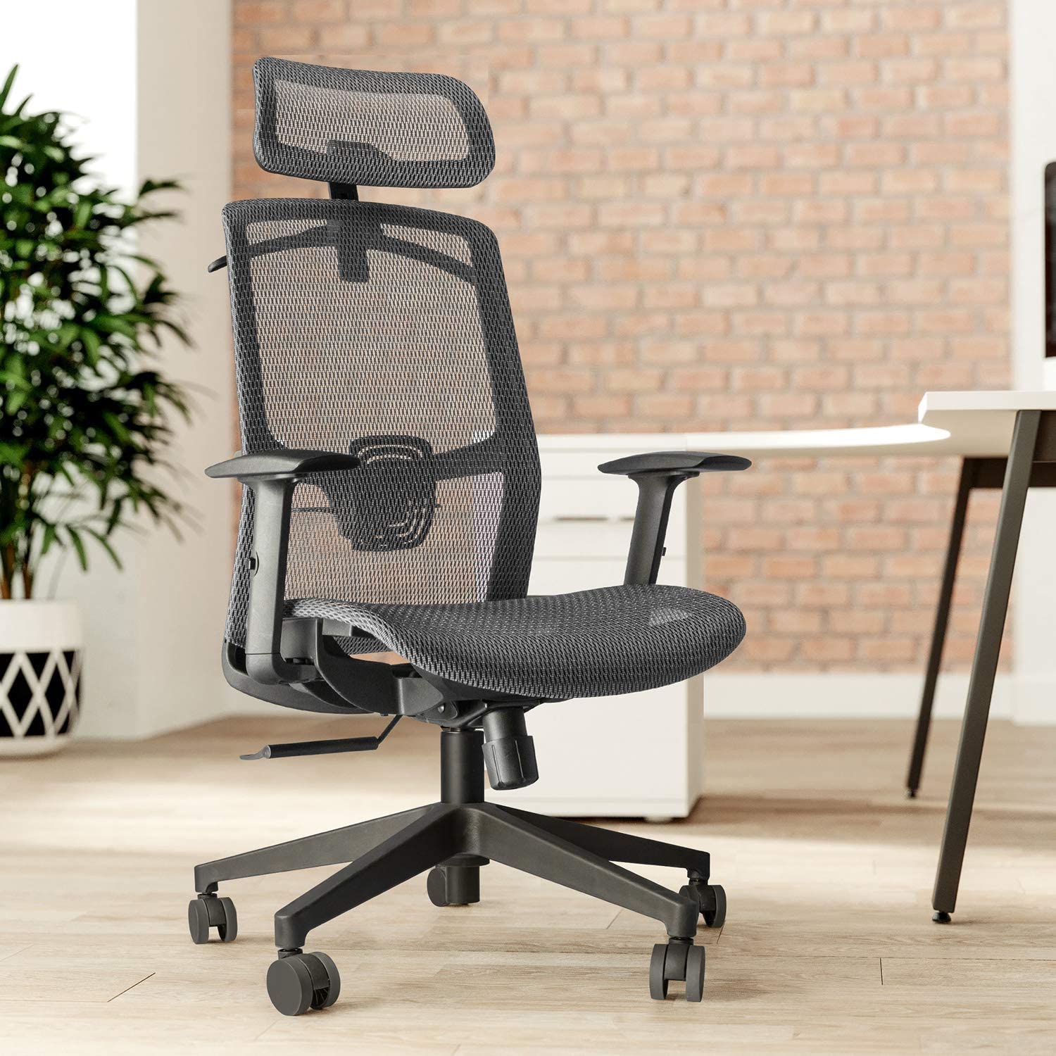 Furmax Ergonomic Office Chair Executive Chair with Mesh Seat High Back Computer Desk Chair with Adjustable Headrest Lumbar Support Armrest Rolling Task Chair with Clothes Hanger (Black)