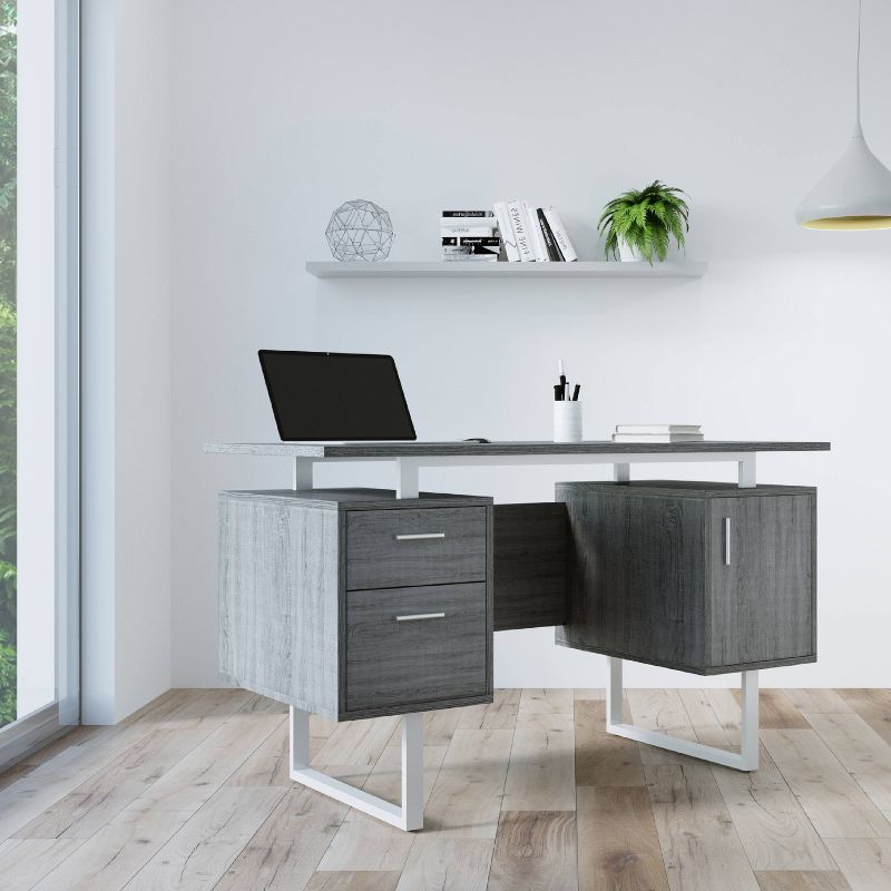 Modern Office Desk with Storage Gray - Techni Mobili