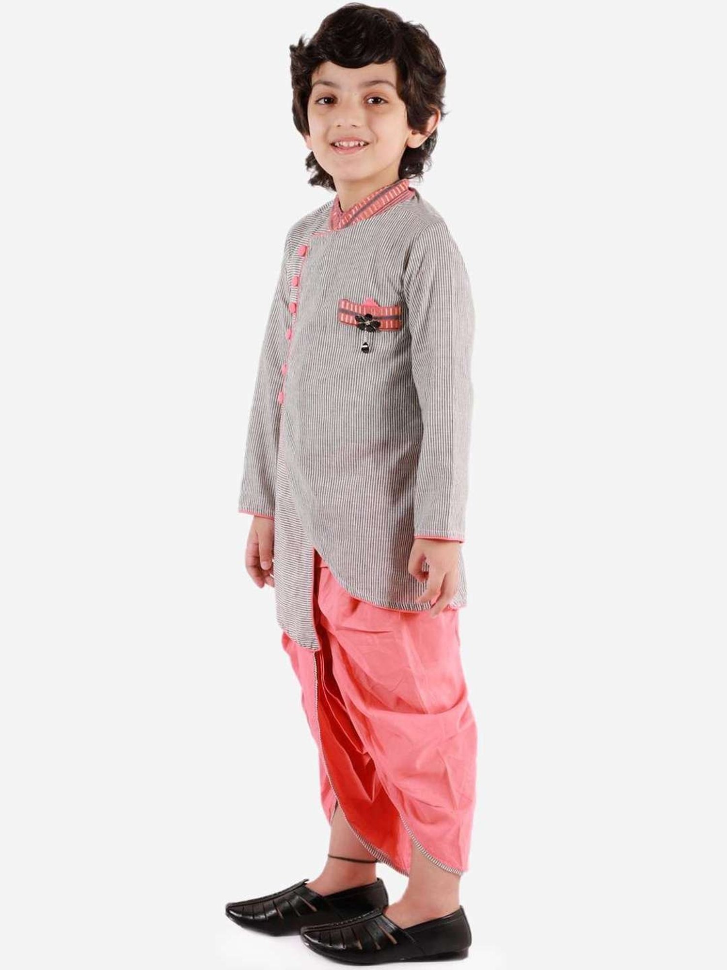TWISHA Kids Grey & Pink Striped Full Sleeves Top Set