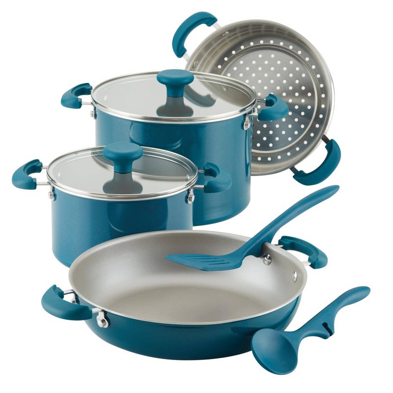 Rachael Ray Create Delicious 8pc Aluminum Nonstick Cookware Stacking Set Teal