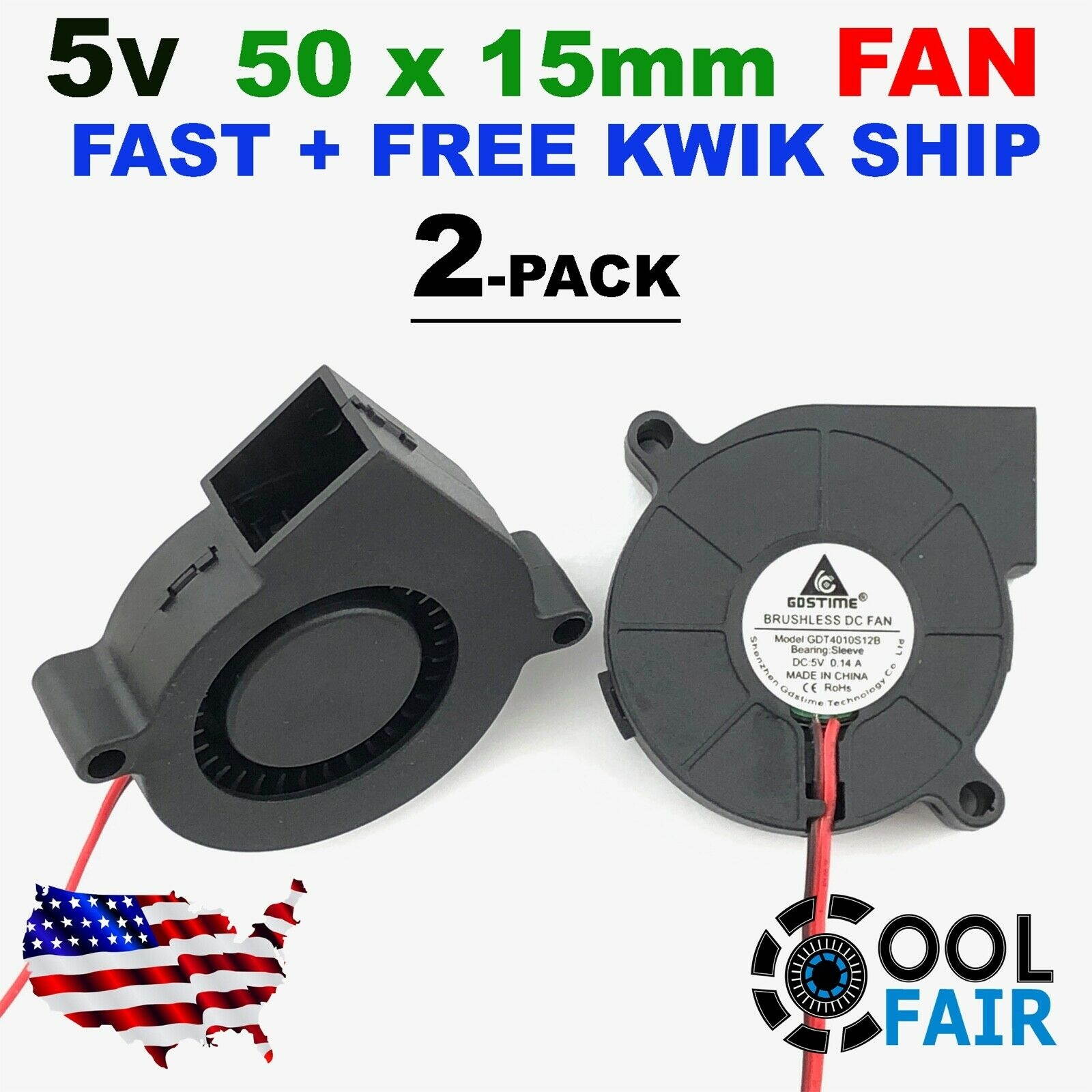 5v 50mm Blower Radial Cooling Fan 5015 Hotend Extruder for 3D Printer 2Pin 2 Pcs