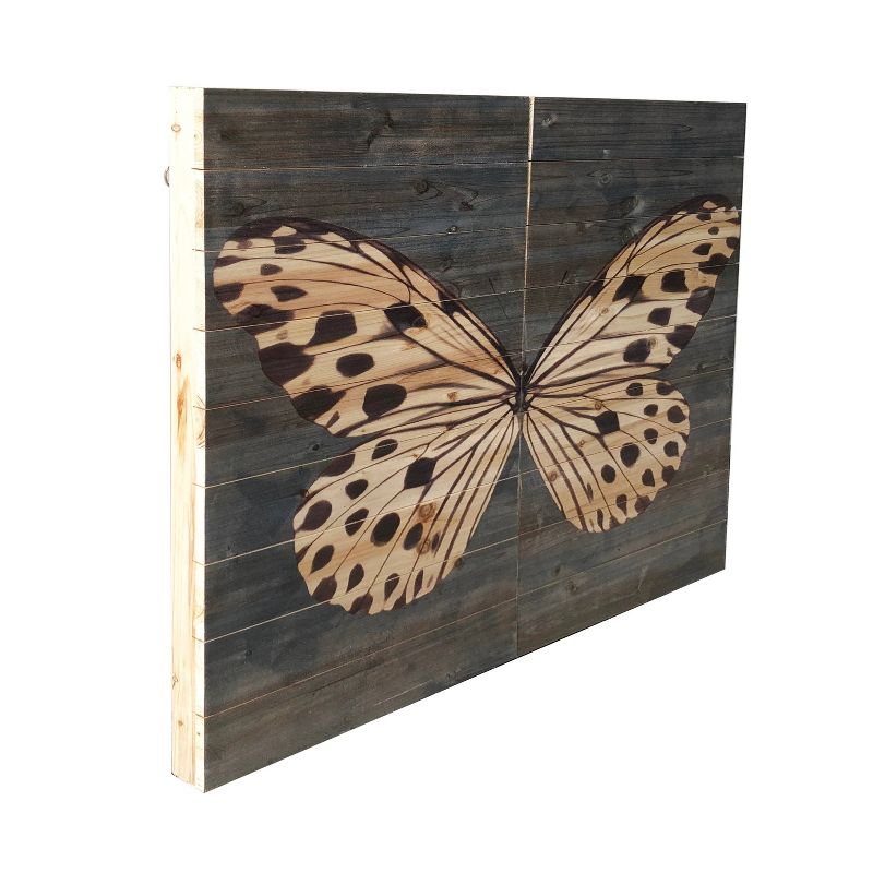 29" x 29" Butterfly Diptych Print on Planked Wood Wall Sign Panel Blue - Gallery 57