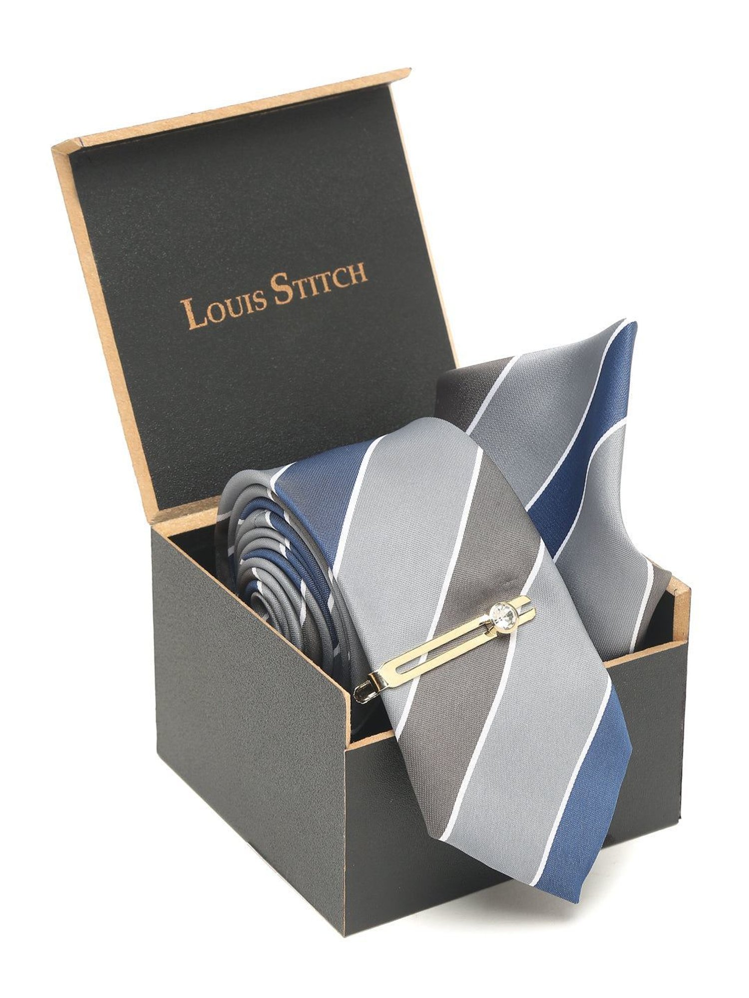 Louis Stitch Blue Printed Necktie Gift Set - Set of 3
