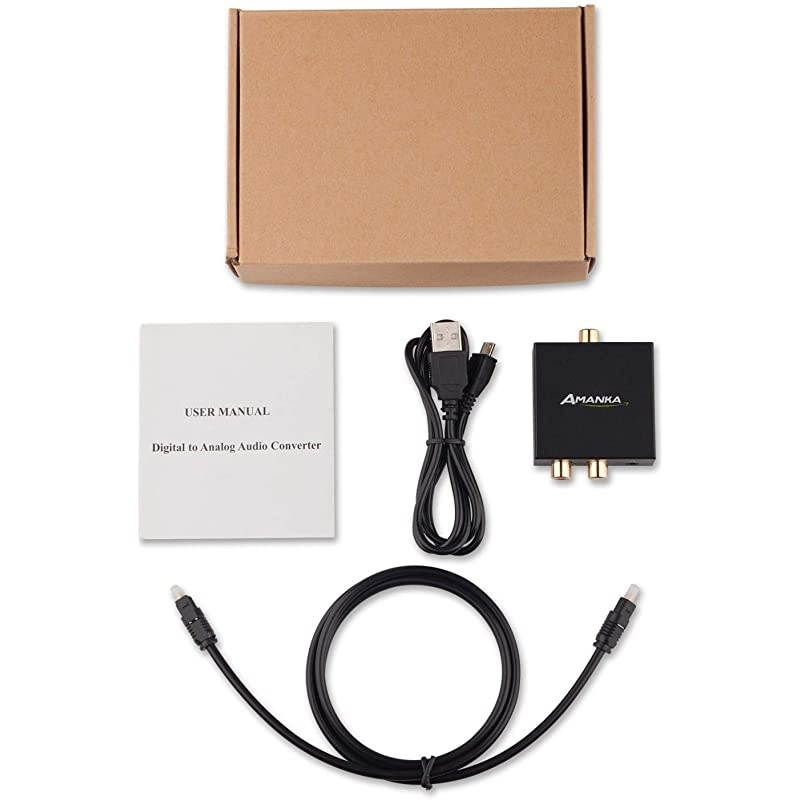 Audio Converter  Digital to Analog Audio Decoder with Digital Optical Toslink and Coaxial Inputs to Analog RCA and AUX 35mm Headphone Outputs Fiber Cable Included