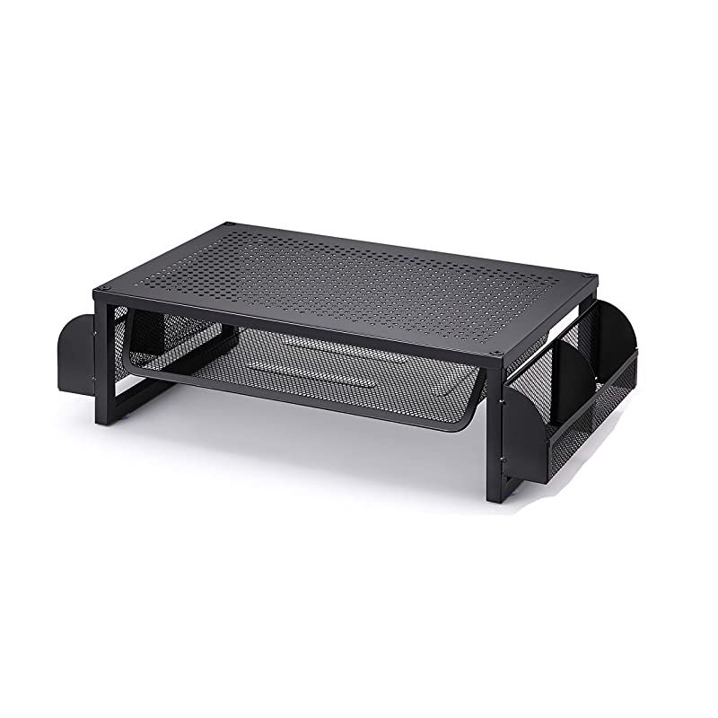Metal Monitor Riser Stand and Computer Desk Organizer with Drawer, Black