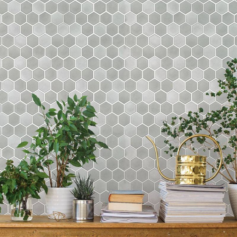 Tempaper Hexagon Tile Self-Adhesive Removable Wallpaper Gray