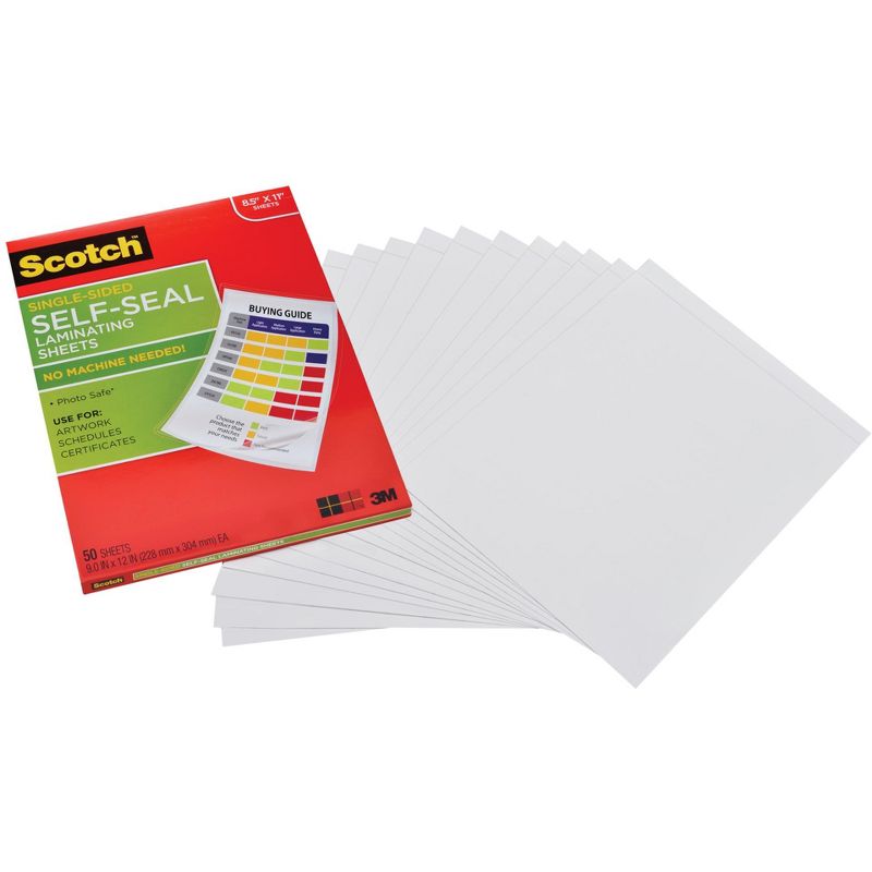 Scotch Single-Sided Laminating Sheet, 9 x 12 Inches, Clear, pk of 50