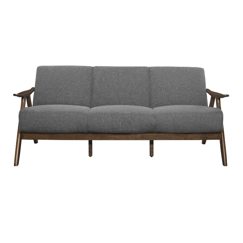 Lexicon 1138GY-3 Damala Collection Retro Inspired 3 Seat Living Room Sofa Couch, Polyester Fabric, Walnut Frame, Gray
