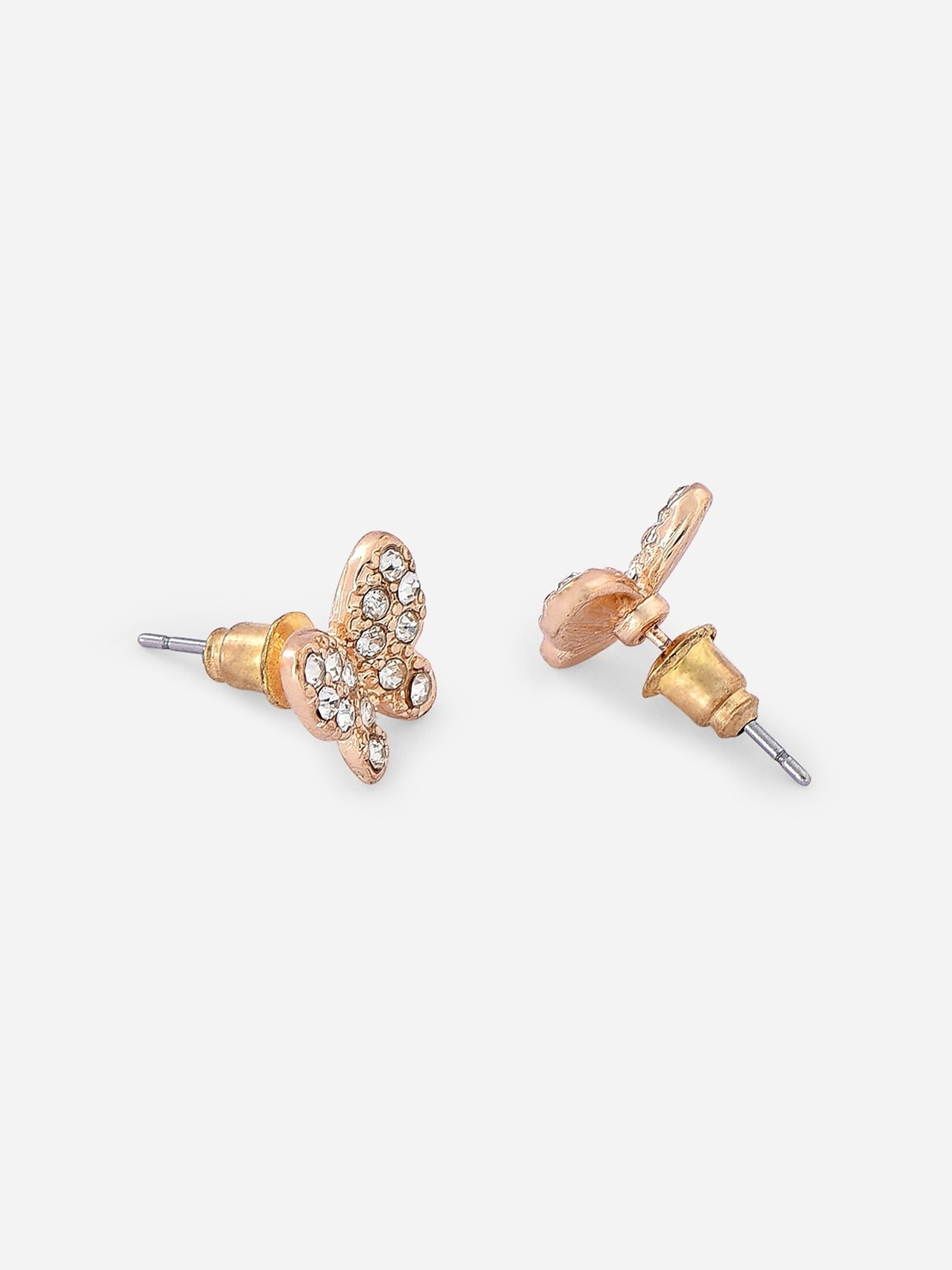 ToniQ Gold-Plated American Diamond Studded Butterfly Stud Earrings for Women