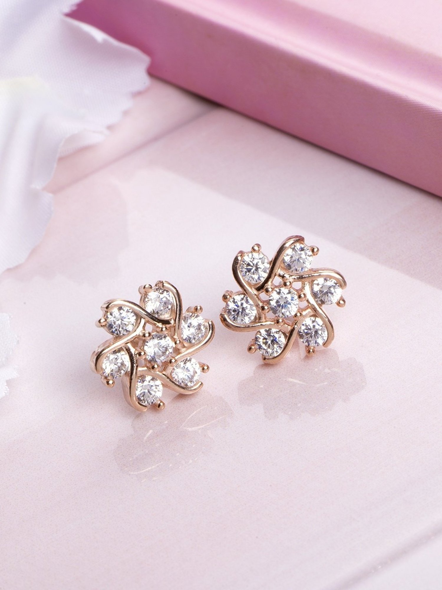 Zavya 92.5 Sterling Silver Bloomed Brilliance Flower Stud Earrings for Women