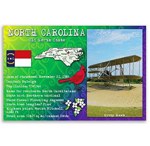 NORTH CAROLINA STATE FACTS postcard set of 20 identical postcards. Post cards with NC facts and state symbols. Made in USA.