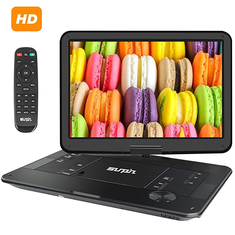 Portable DVD Player 17.9" with Large HD Swivel Screen, 6 Hours Rechargeable Battery, Anti-Shocking, Resume Play, Support AV in&Out/USB/SD Card, Region-Free, Remote Controller, Black