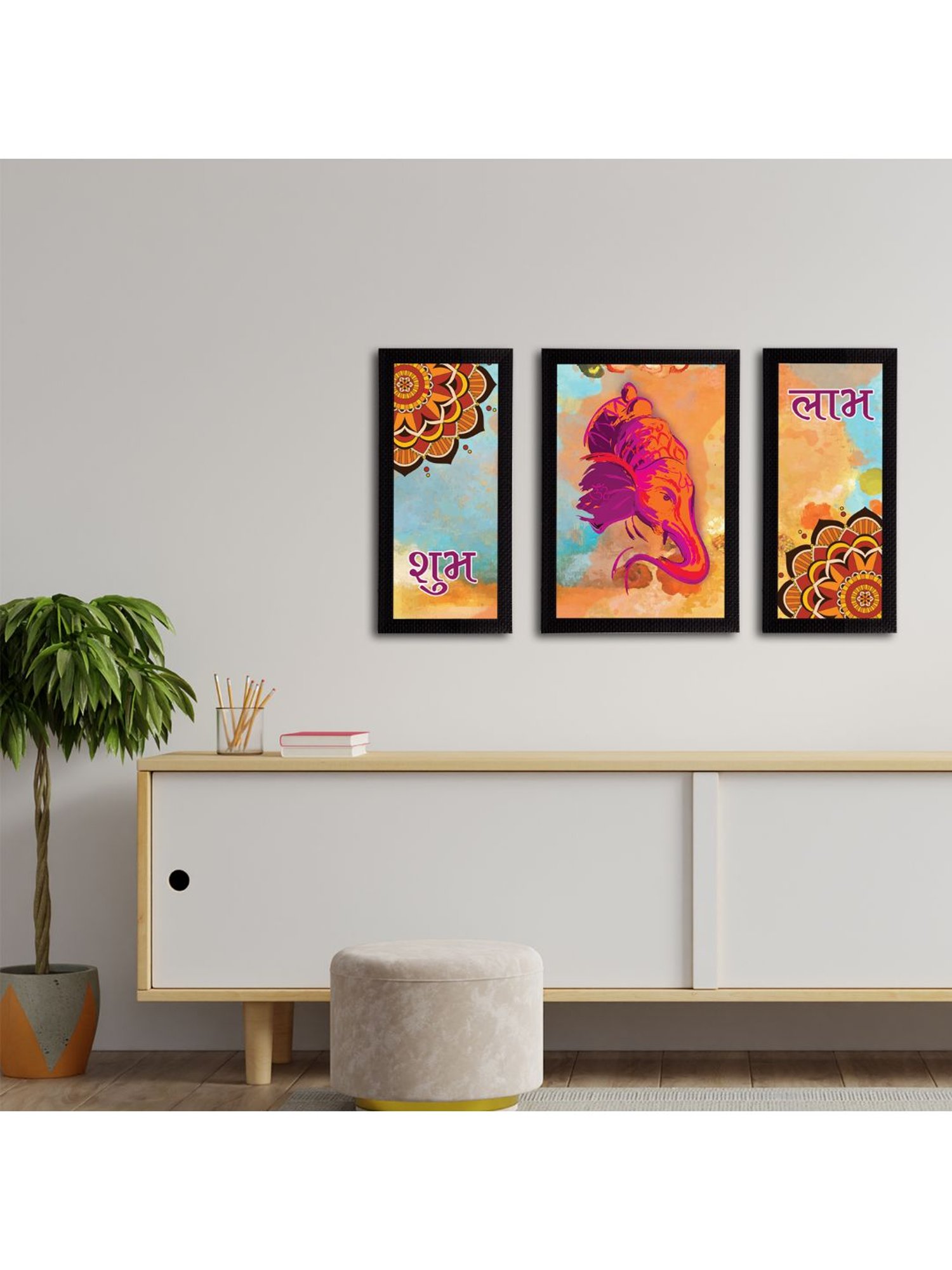 eCraftIndia Set of 3 Lord Ganesha Satin Matt Texture UV Art Painting