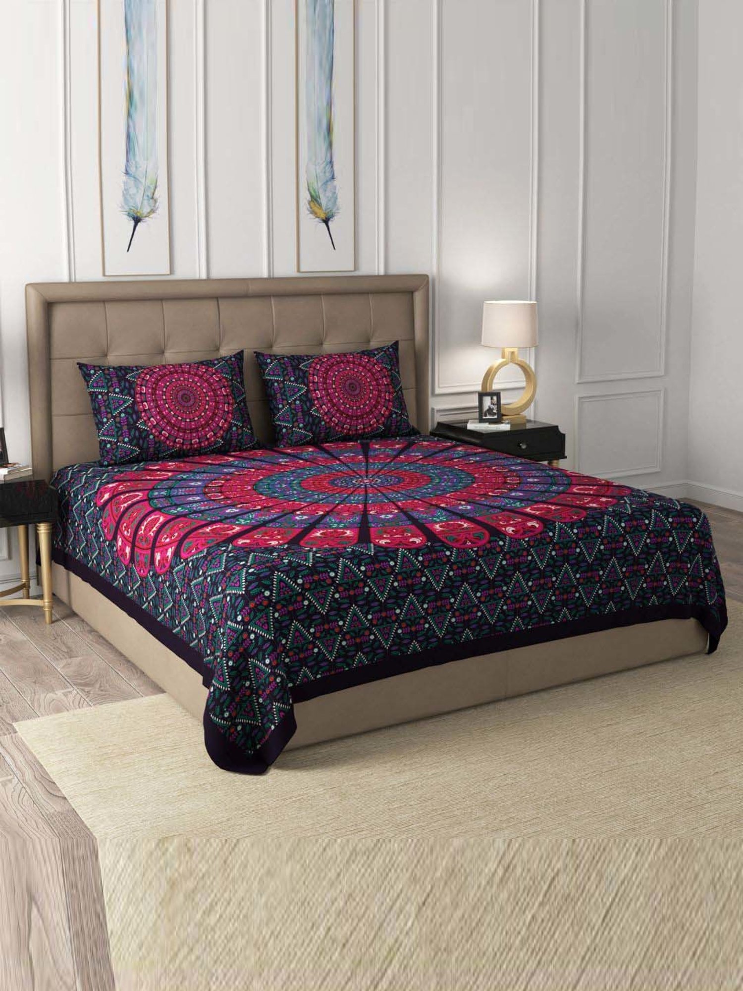 JaipurFabric Persian Blue 100% Pure Cotton 180 TC Double Bedsheet with 2 Pillow Covers