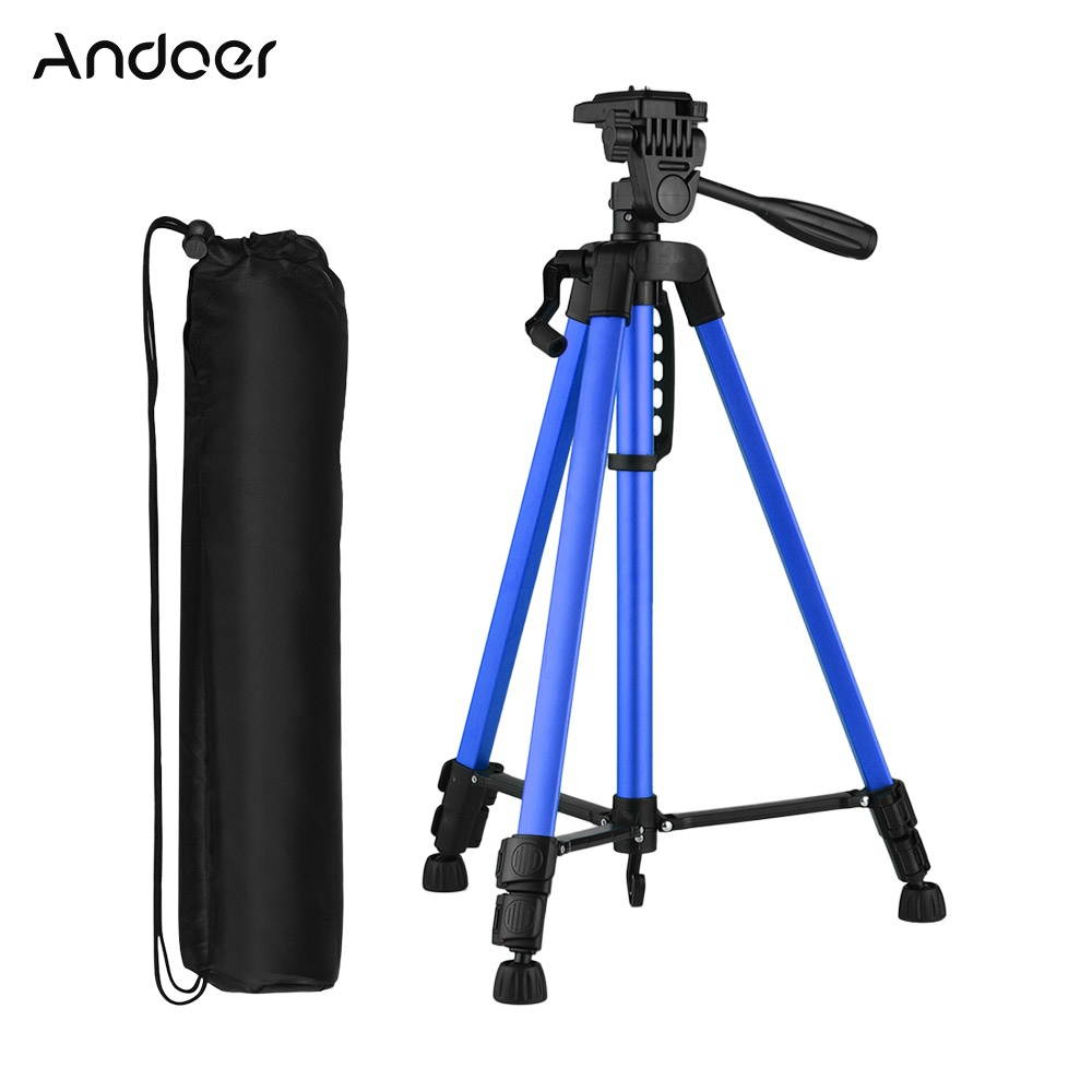 Andoer Lightweight Photography Tripod Stand Aluminum Alloy 3kg Load Capacity Max. Height 135cm/53in with Carry Bag Phone Holder for DSLR Camera Smartphone