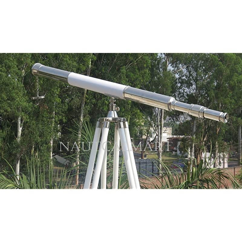 Telescope Tripod Stand Elite White Leather Designer Floor Standing Telescope with Base