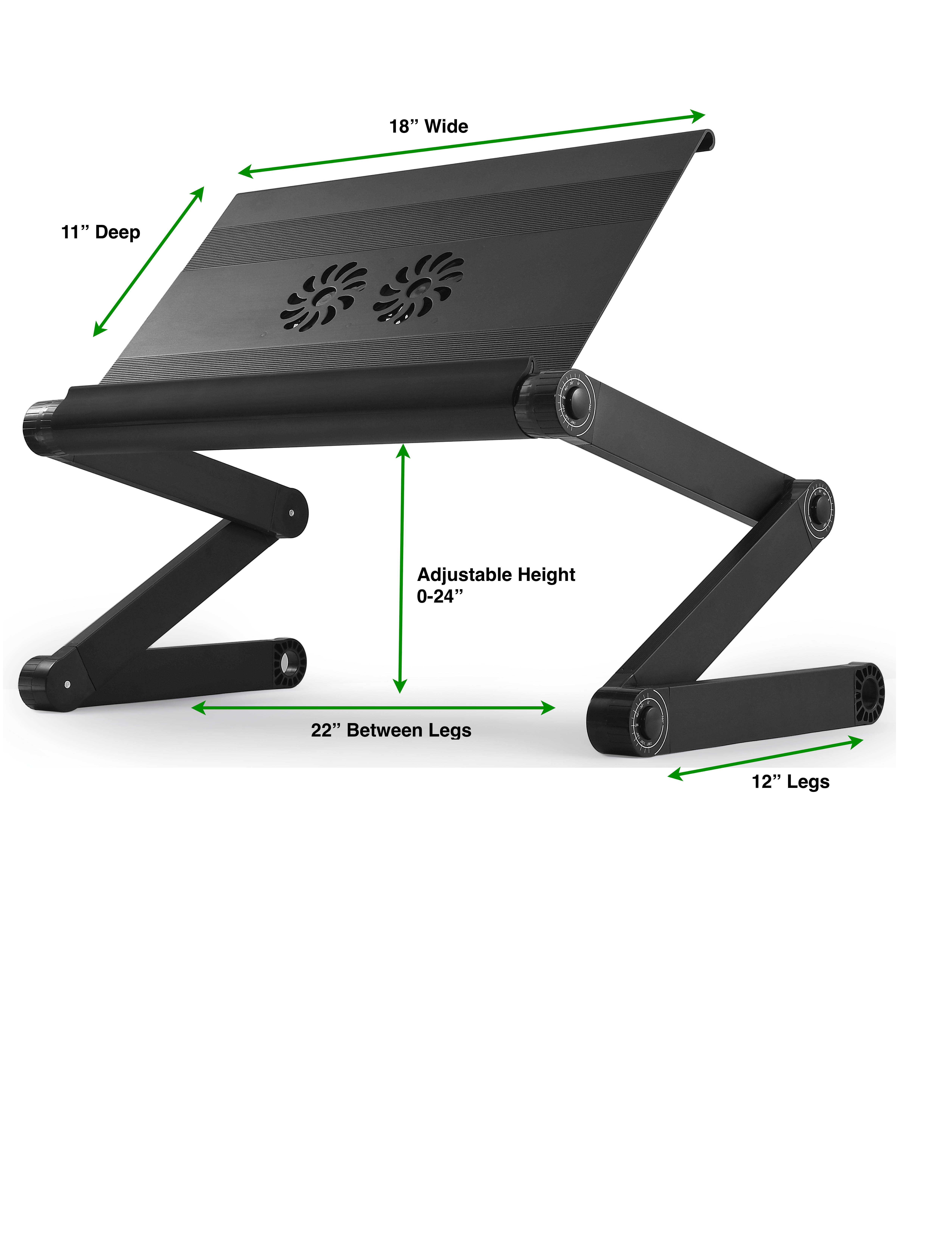 WorkEZ Executive Adjustable Ergonomic Laptop Cooling Stand Lap Desk for Bed Couch with 2 Fans & 3 USB Ports Folding Aluminum Desktop Riser Tray Height Tilt Angle Portable MacBook Cooler Cooling, Black