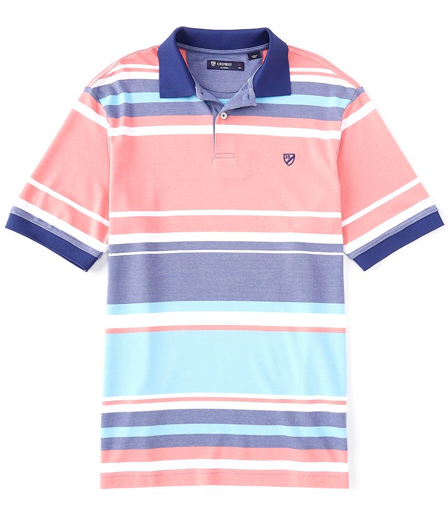 Cremieux Cotton Blend Vertical Stripe Short-Sleeve Polo Shirt
