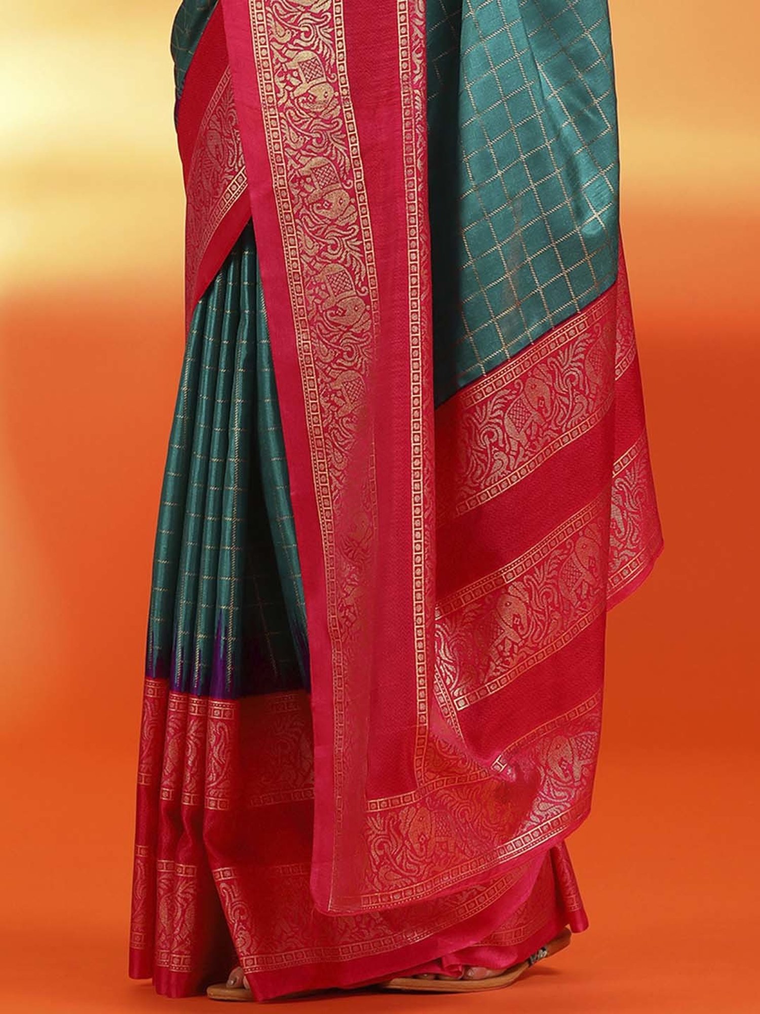 Saree Mall Blue & Pink Silk Printed Saree With Unstitched Blouse