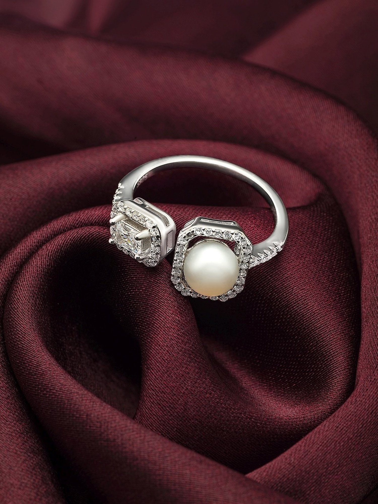 Silberry 92.5 Sterling Silver Precious Pearl Ring