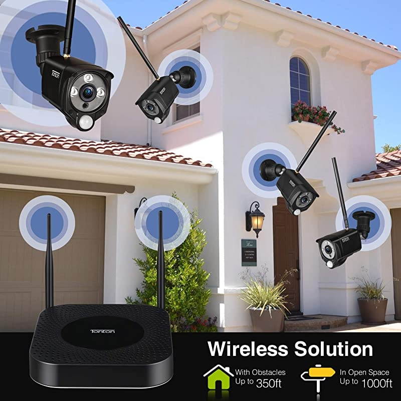 3MP & 2 Way Audio]  Ultra HD Security Camera System Wireless,8CH NVR Recorder with 2TB HDD and 8PCS 3MP Outdoor Bullet Cameras with PIR Sensor,Floodlight,Plug and Play,Easy Installation(Black)