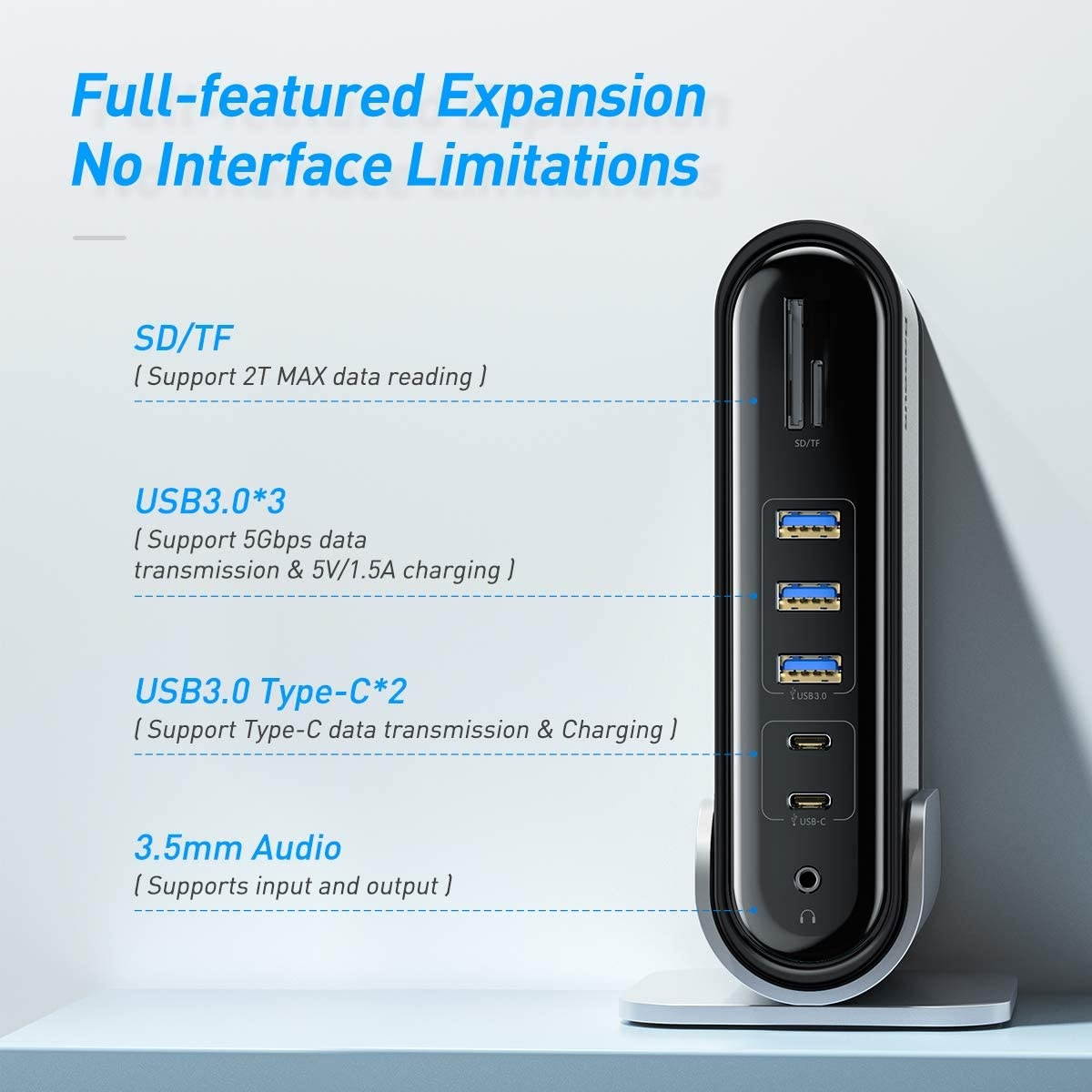 Baseus 4 Monitor Docking Station,16-in-1 Universal USB C Dock Compatibility Triple&Double Display Hub for Windows,Mac,Laptops(2 HDMI & 2DP,3 USB3.0,1000Mbps Ethernet, microSD and SD Card Reader)