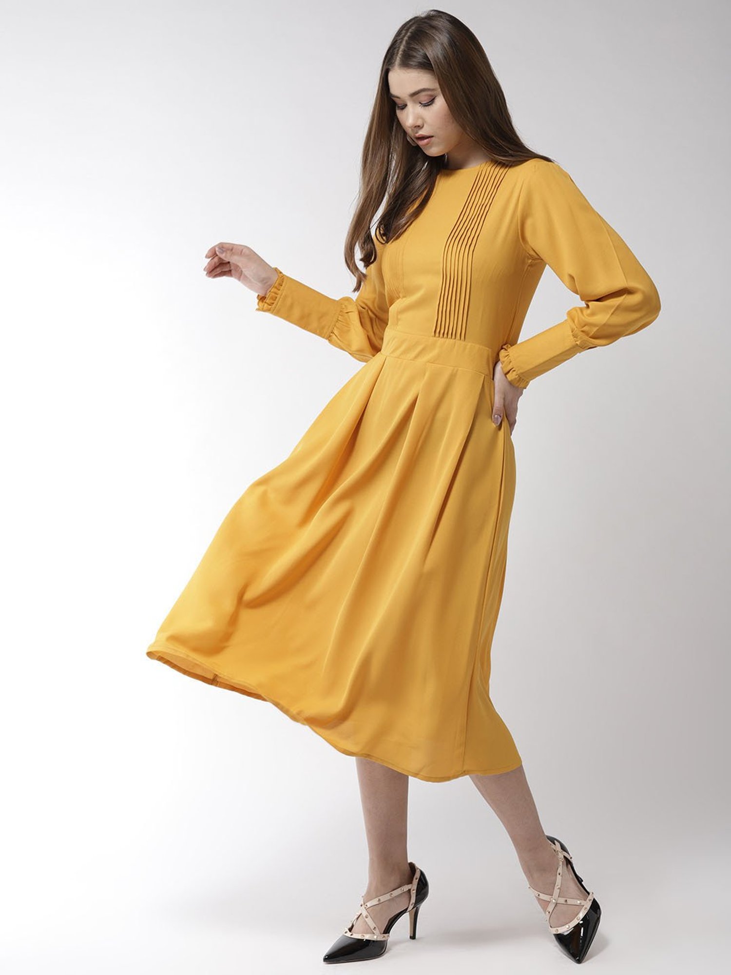 StyleStone Mustard Regular Fit & Flare Dress