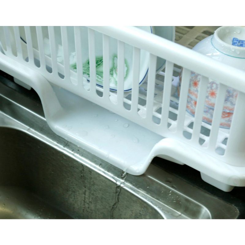 Basicwise Plastic Dish Rack with Drain Board and Utensil Cup